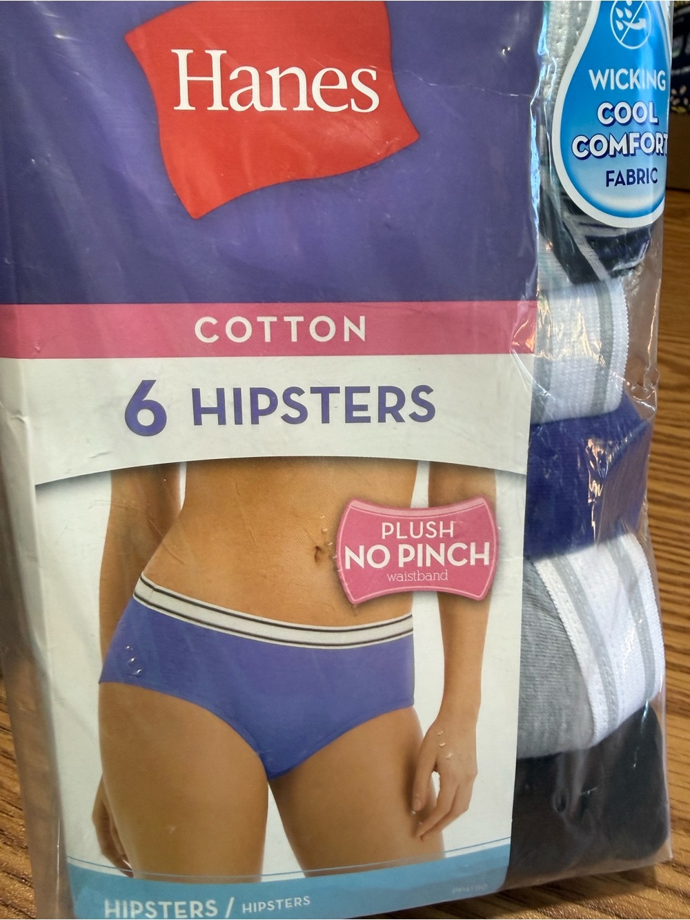 Hanes Women Size 6 Hipsters Cotton Panties, Wicking Cool Comfort Fabric NWT